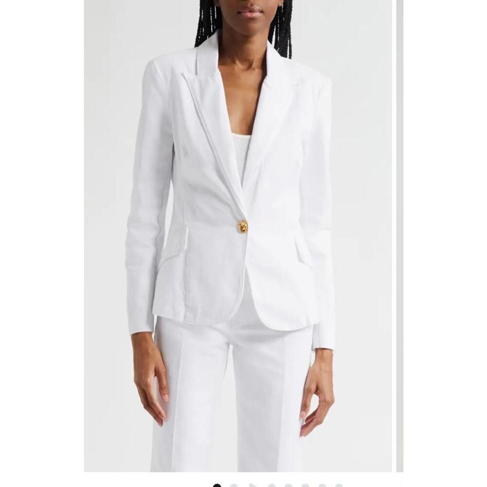 L'AGENCE Baldwin Cotton Denim Blazer Jacket In White Size Medium $495